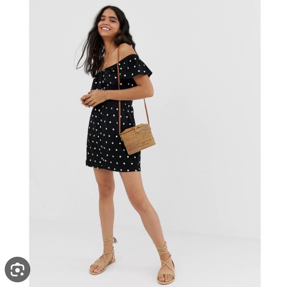 ASOS cotton off the shoulder polka dot dress